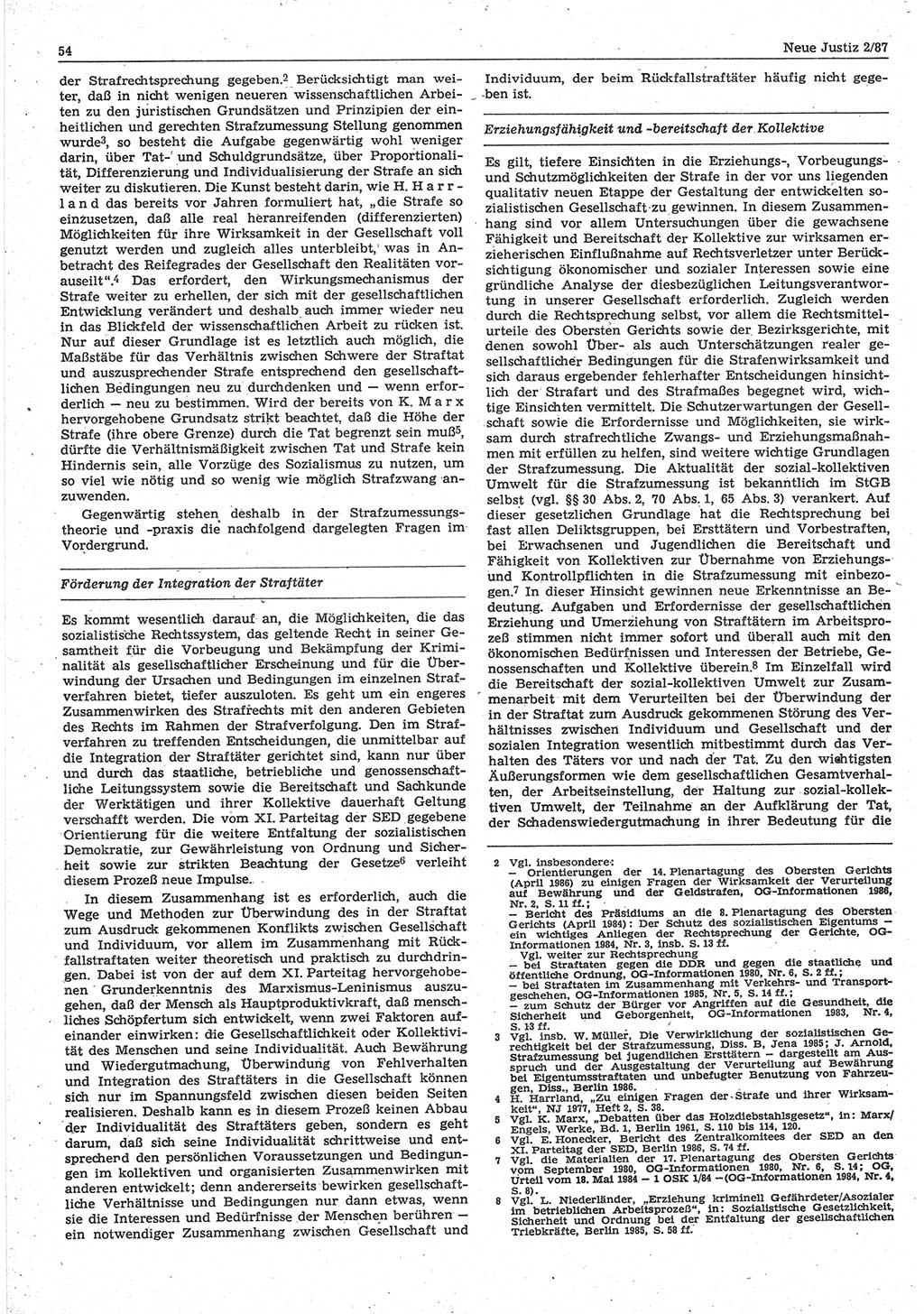 Neue Justiz (NJ), Zeitschrift für sozialistisches Recht und Gesetzlichkeit [Deutsche Demokratische Republik (DDR)], 41. Jahrgang 1987, Seite 54 (NJ DDR 1987, S. 54)