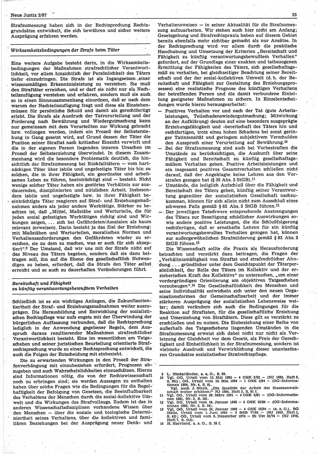 Neue Justiz (NJ), Zeitschrift für sozialistisches Recht und Gesetzlichkeit [Deutsche Demokratische Republik (DDR)], 41. Jahrgang 1987, Seite 55 (NJ DDR 1987, S. 55)