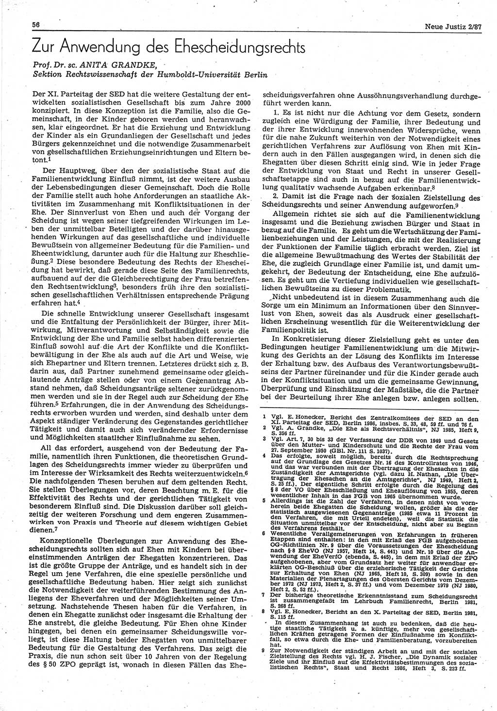 Neue Justiz (NJ), Zeitschrift für sozialistisches Recht und Gesetzlichkeit [Deutsche Demokratische Republik (DDR)], 41. Jahrgang 1987, Seite 56 (NJ DDR 1987, S. 56)
