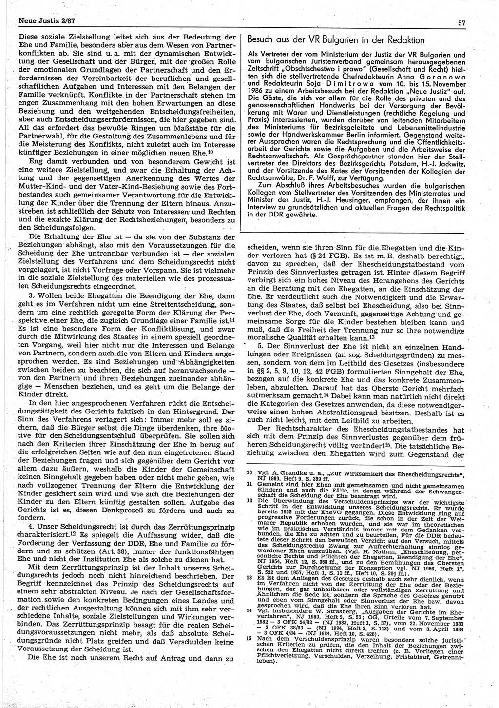 Neue Justiz (NJ), Zeitschrift für sozialistisches Recht und Gesetzlichkeit [Deutsche Demokratische Republik (DDR)], 41. Jahrgang 1987, Seite 57 (NJ DDR 1987, S. 57)