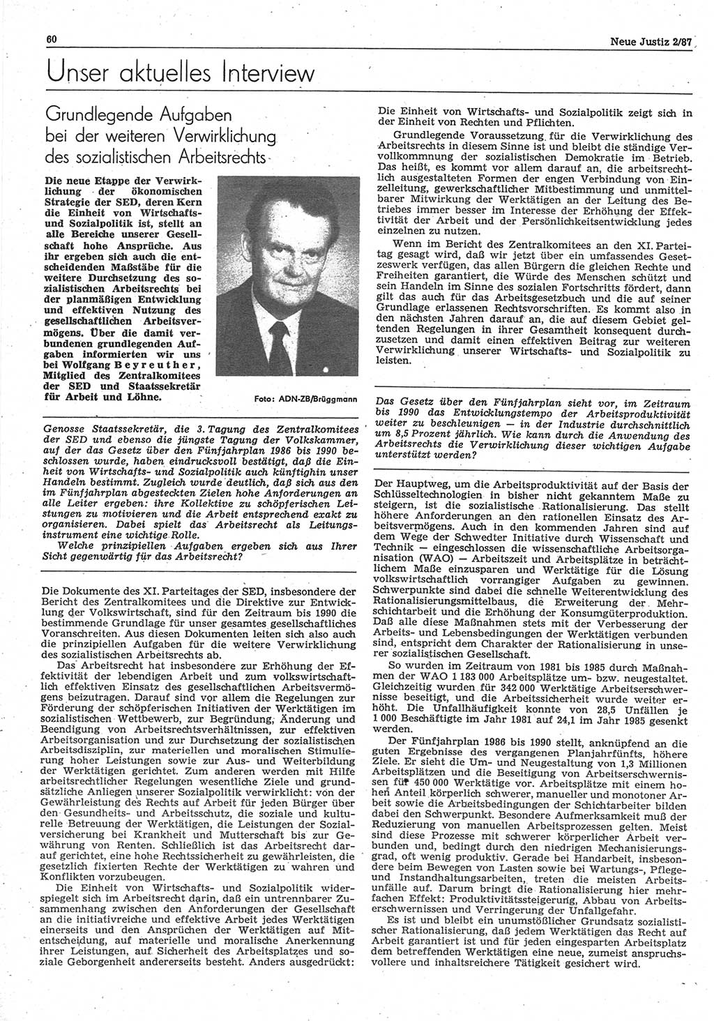 Neue Justiz (NJ), Zeitschrift für sozialistisches Recht und Gesetzlichkeit [Deutsche Demokratische Republik (DDR)], 41. Jahrgang 1987, Seite 60 (NJ DDR 1987, S. 60)