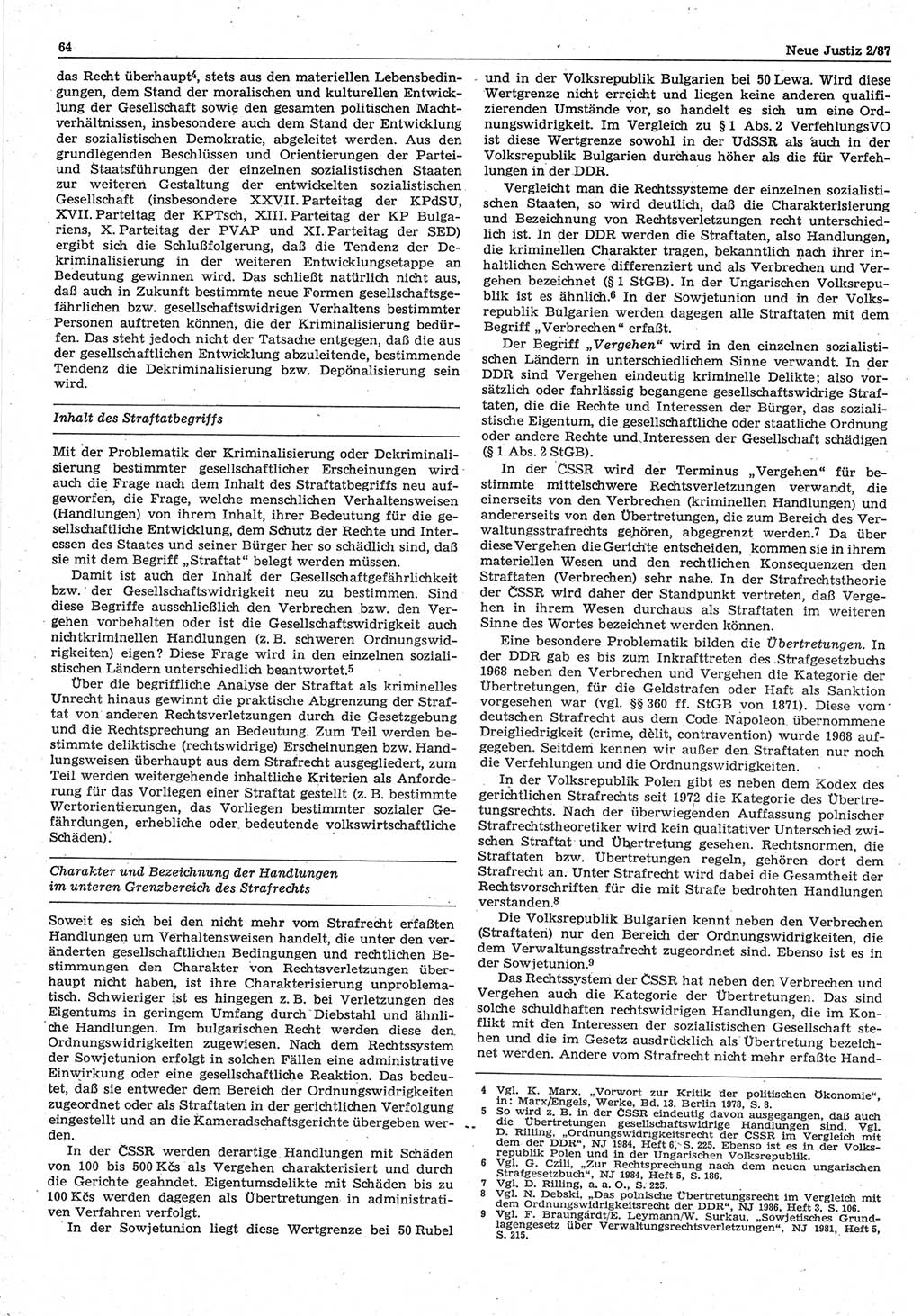 Neue Justiz (NJ), Zeitschrift für sozialistisches Recht und Gesetzlichkeit [Deutsche Demokratische Republik (DDR)], 41. Jahrgang 1987, Seite 64 (NJ DDR 1987, S. 64)
