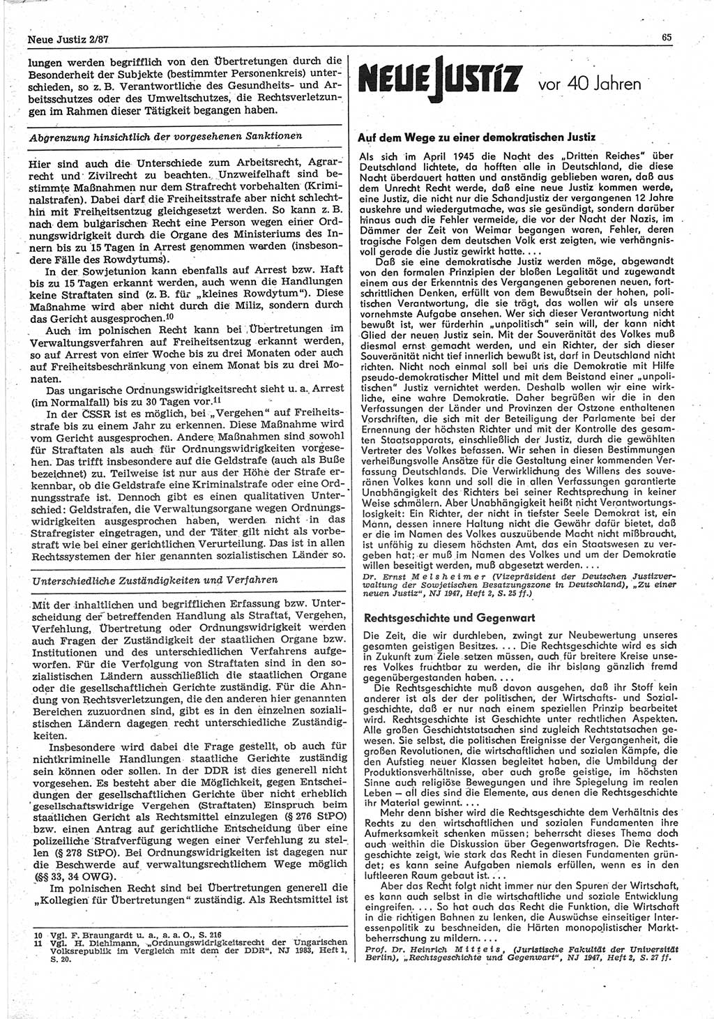 Neue Justiz (NJ), Zeitschrift für sozialistisches Recht und Gesetzlichkeit [Deutsche Demokratische Republik (DDR)], 41. Jahrgang 1987, Seite 65 (NJ DDR 1987, S. 65)
