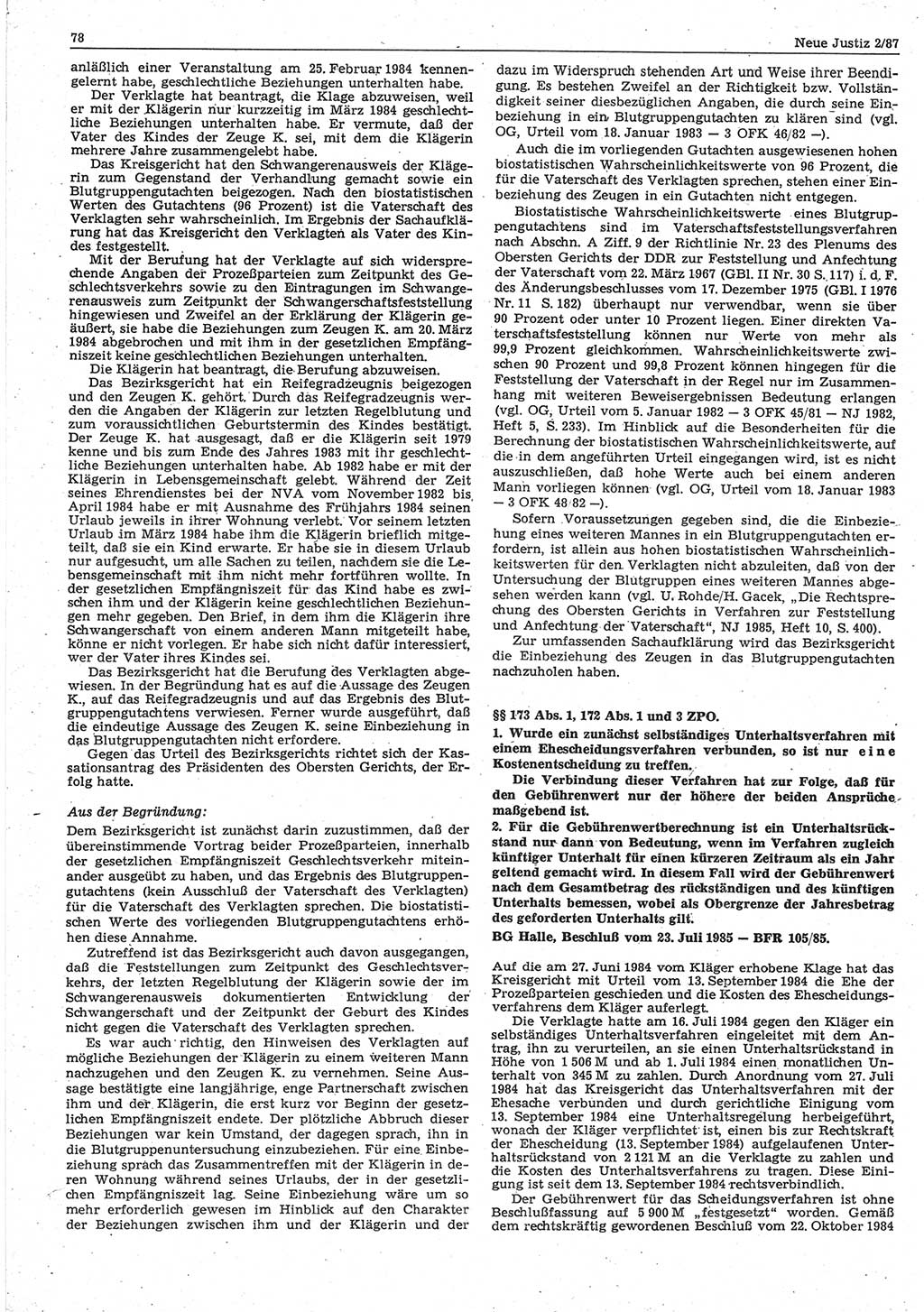 Neue Justiz (NJ), Zeitschrift für sozialistisches Recht und Gesetzlichkeit [Deutsche Demokratische Republik (DDR)], 41. Jahrgang 1987, Seite 78 (NJ DDR 1987, S. 78)