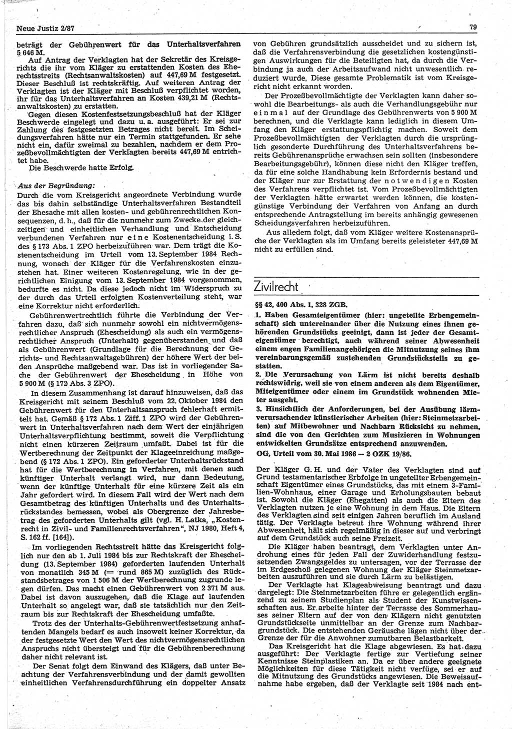 Neue Justiz (NJ), Zeitschrift für sozialistisches Recht und Gesetzlichkeit [Deutsche Demokratische Republik (DDR)], 41. Jahrgang 1987, Seite 79 (NJ DDR 1987, S. 79)