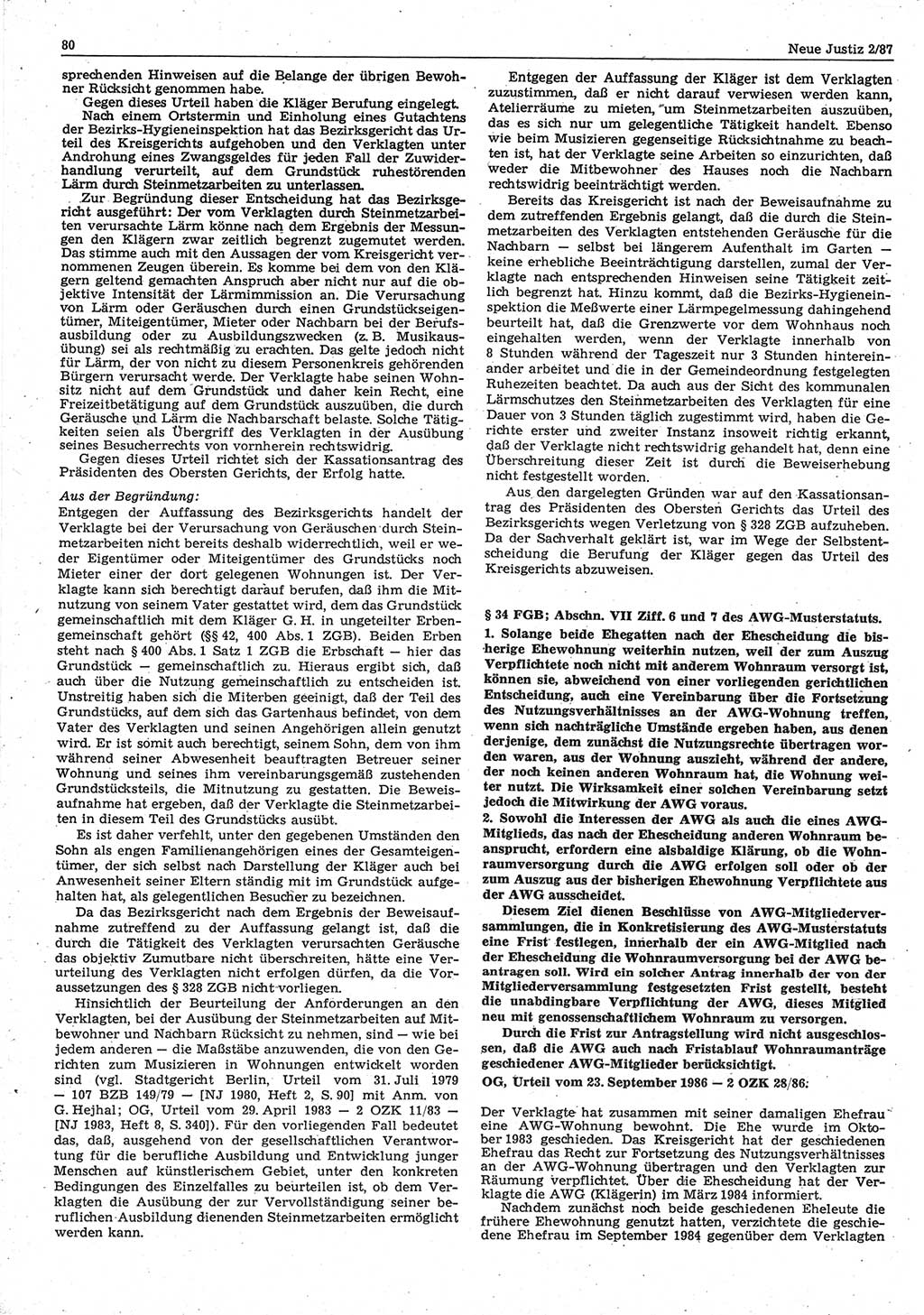 Neue Justiz (NJ), Zeitschrift für sozialistisches Recht und Gesetzlichkeit [Deutsche Demokratische Republik (DDR)], 41. Jahrgang 1987, Seite 80 (NJ DDR 1987, S. 80)