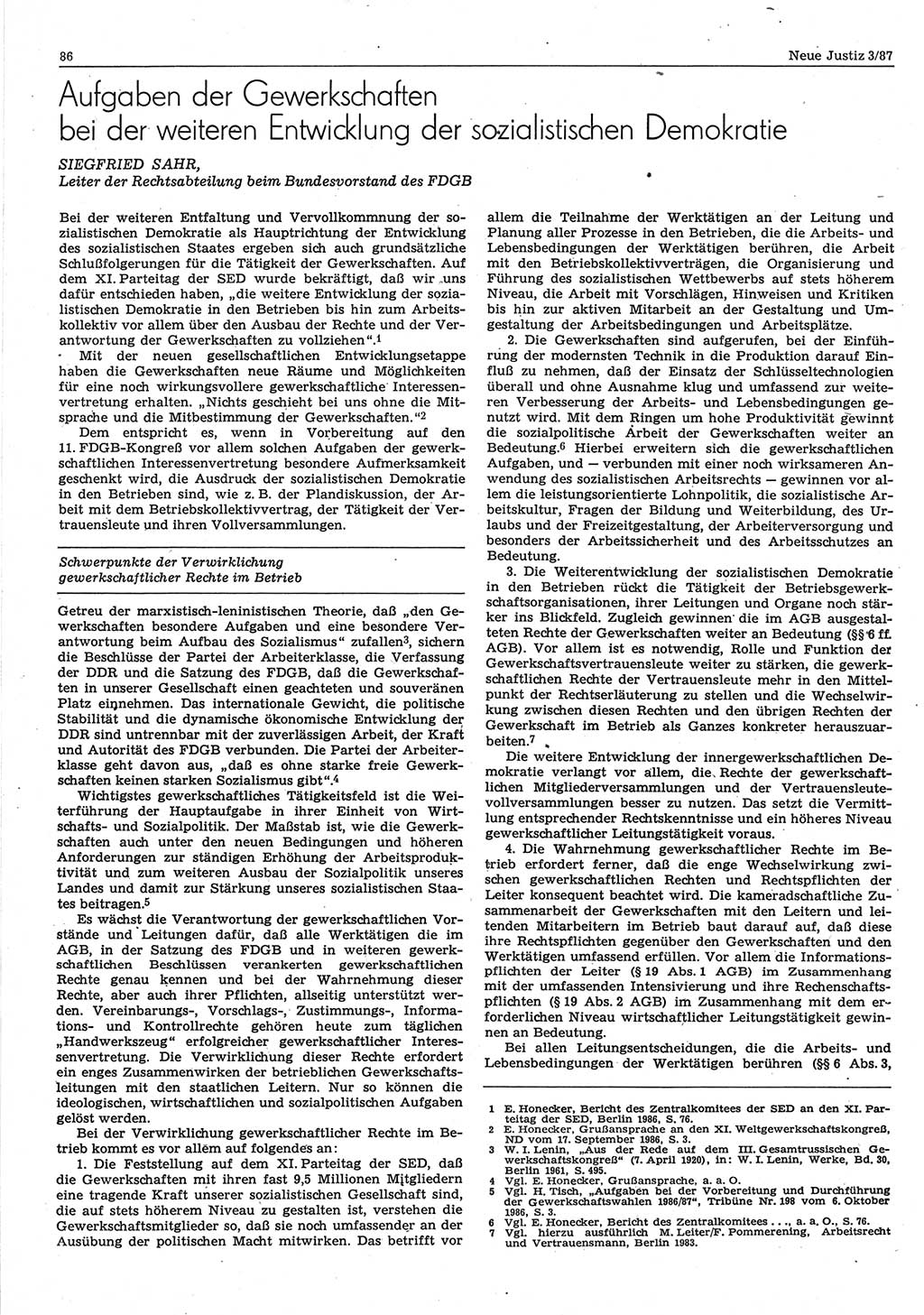 Neue Justiz (NJ), Zeitschrift für sozialistisches Recht und Gesetzlichkeit [Deutsche Demokratische Republik (DDR)], 41. Jahrgang 1987, Seite 86 (NJ DDR 1987, S. 86)