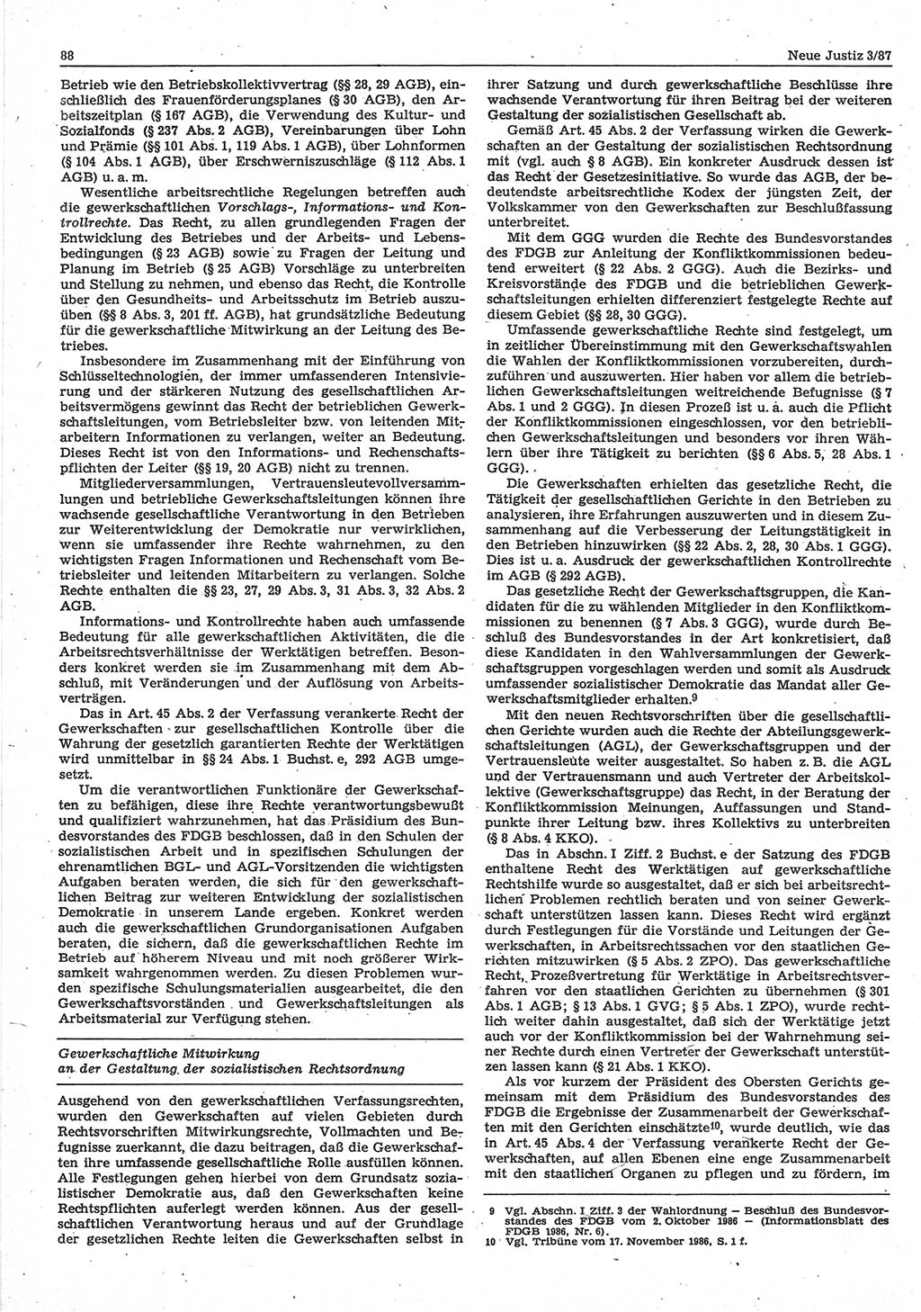 Neue Justiz (NJ), Zeitschrift für sozialistisches Recht und Gesetzlichkeit [Deutsche Demokratische Republik (DDR)], 41. Jahrgang 1987, Seite 88 (NJ DDR 1987, S. 88)