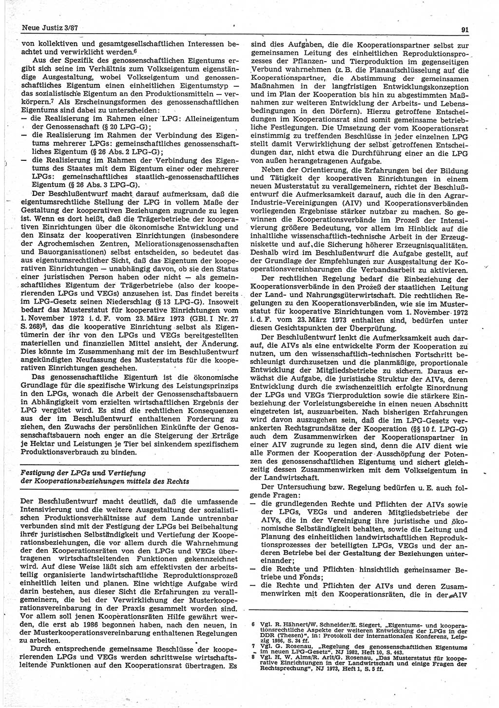 Neue Justiz (NJ), Zeitschrift für sozialistisches Recht und Gesetzlichkeit [Deutsche Demokratische Republik (DDR)], 41. Jahrgang 1987, Seite 91 (NJ DDR 1987, S. 91)