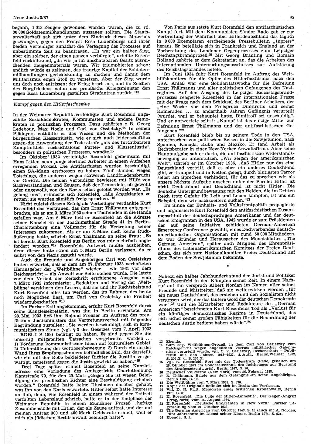 Neue Justiz (NJ), Zeitschrift für sozialistisches Recht und Gesetzlichkeit [Deutsche Demokratische Republik (DDR)], 41. Jahrgang 1987, Seite 95 (NJ DDR 1987, S. 95)