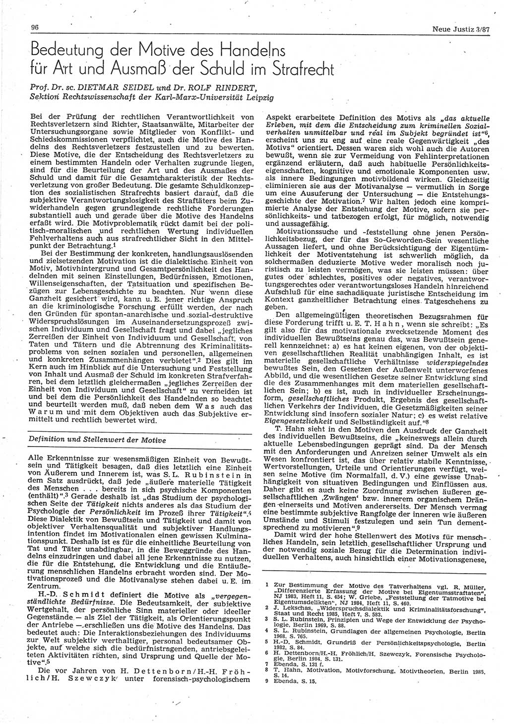 Neue Justiz (NJ), Zeitschrift für sozialistisches Recht und Gesetzlichkeit [Deutsche Demokratische Republik (DDR)], 41. Jahrgang 1987, Seite 96 (NJ DDR 1987, S. 96)