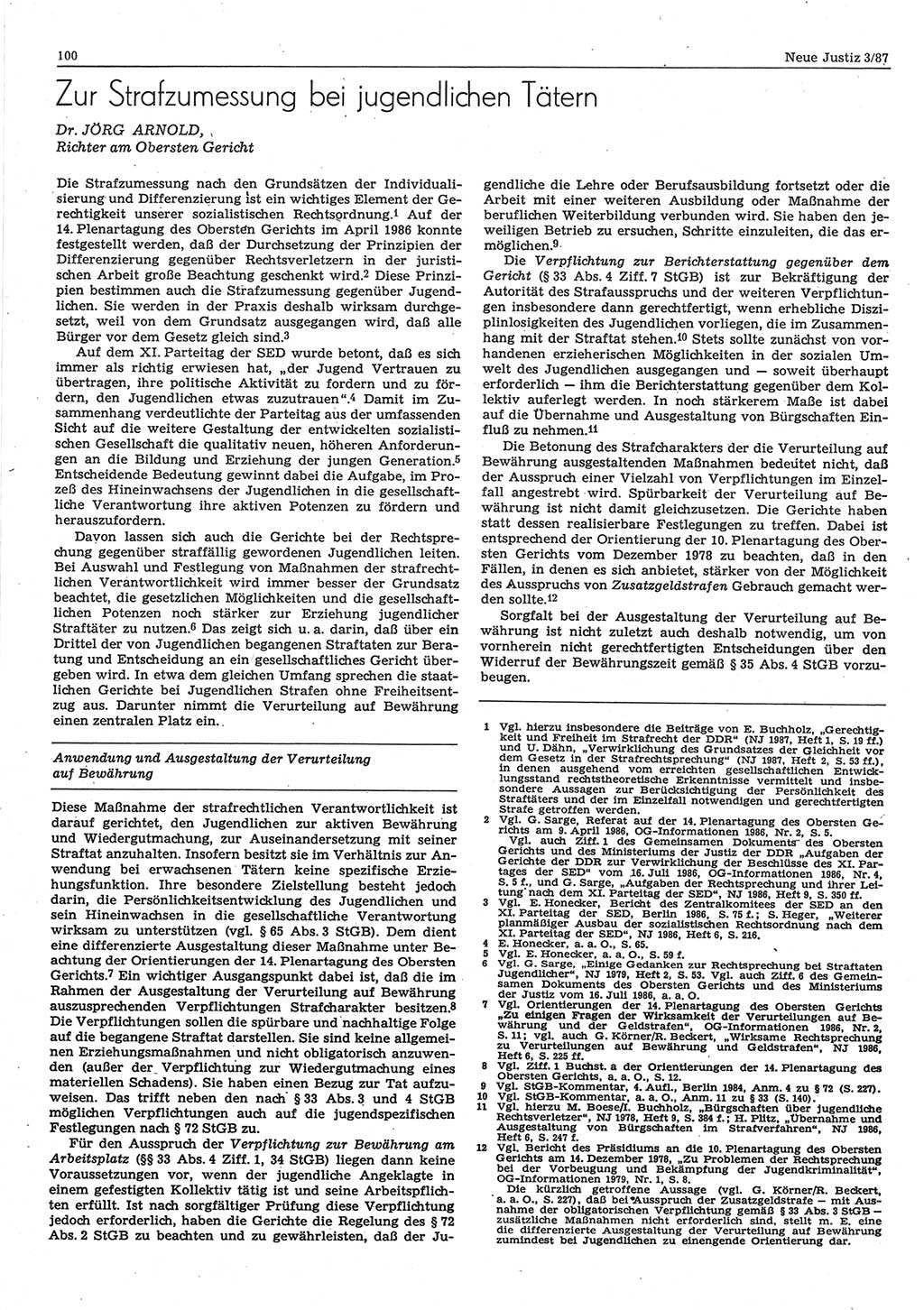 Neue Justiz (NJ), Zeitschrift für sozialistisches Recht und Gesetzlichkeit [Deutsche Demokratische Republik (DDR)], 41. Jahrgang 1987, Seite 100 (NJ DDR 1987, S. 100)