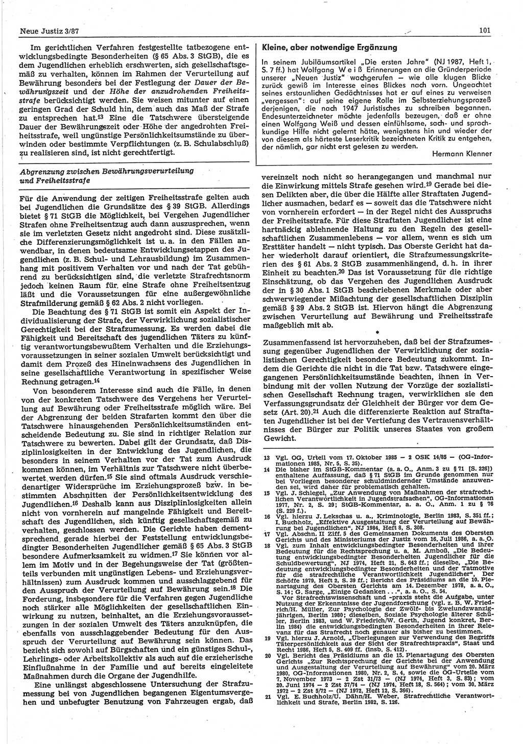 Neue Justiz (NJ), Zeitschrift für sozialistisches Recht und Gesetzlichkeit [Deutsche Demokratische Republik (DDR)], 41. Jahrgang 1987, Seite 101 (NJ DDR 1987, S. 101)