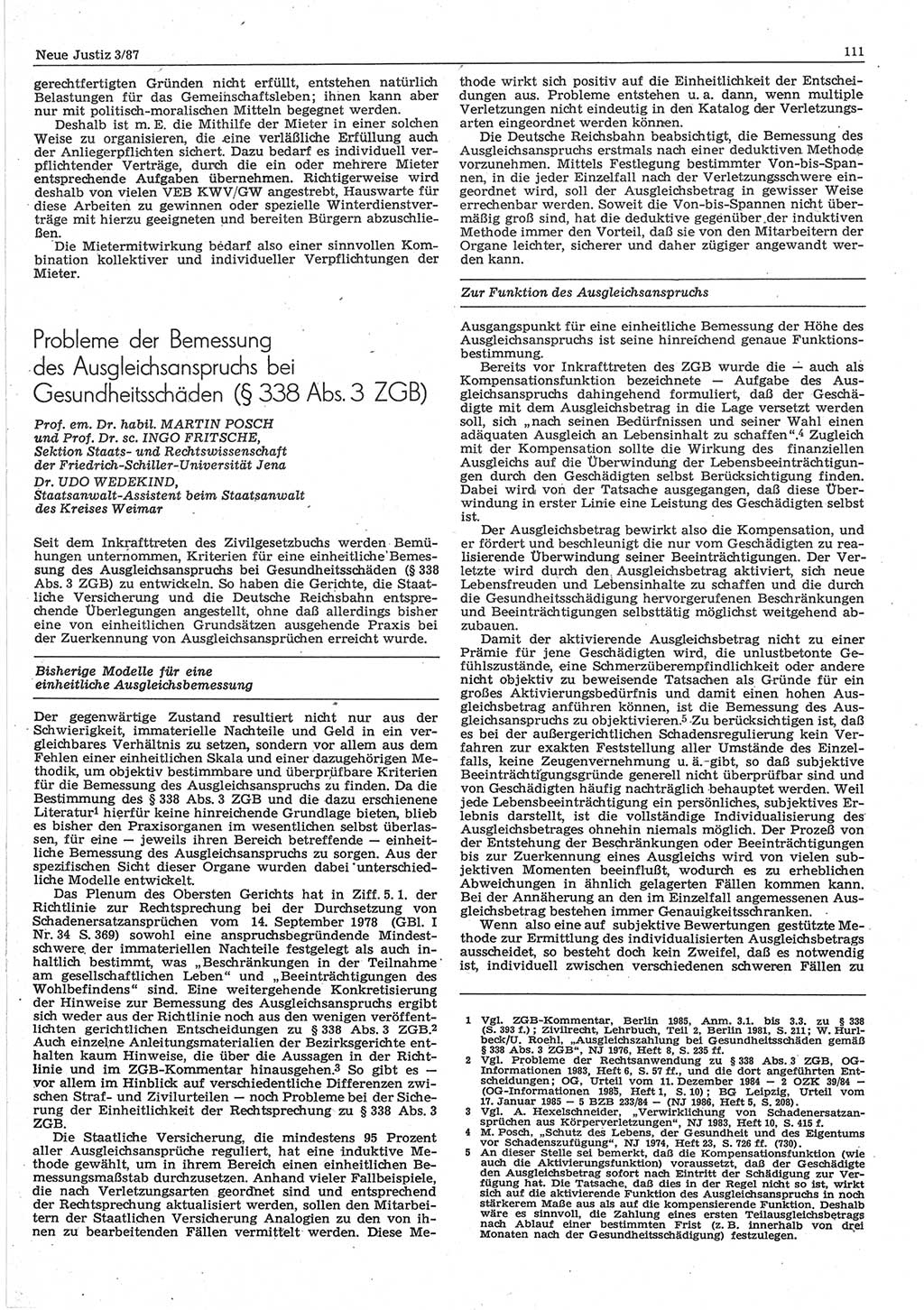 Neue Justiz (NJ), Zeitschrift für sozialistisches Recht und Gesetzlichkeit [Deutsche Demokratische Republik (DDR)], 41. Jahrgang 1987, Seite 111 (NJ DDR 1987, S. 111)