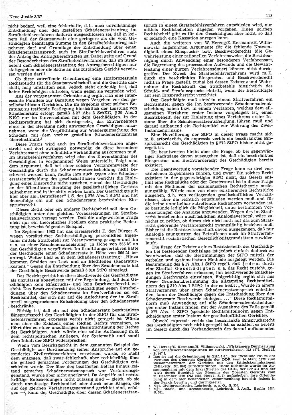 Neue Justiz (NJ), Zeitschrift für sozialistisches Recht und Gesetzlichkeit [Deutsche Demokratische Republik (DDR)], 41. Jahrgang 1987, Seite 113 (NJ DDR 1987, S. 113)