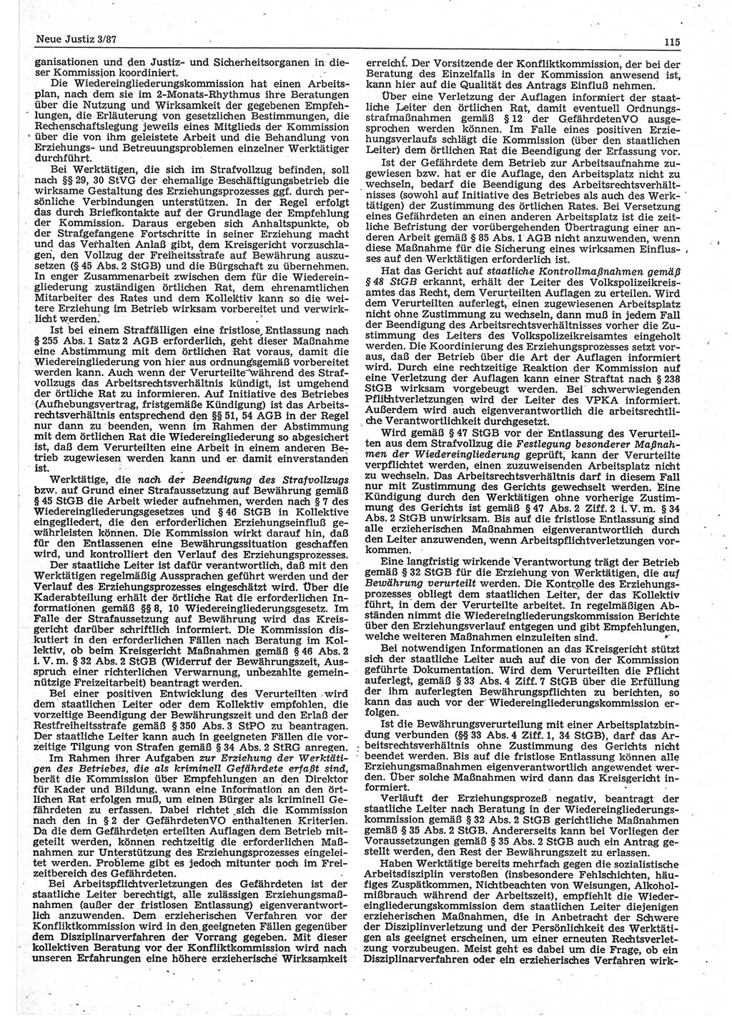 Neue Justiz (NJ), Zeitschrift für sozialistisches Recht und Gesetzlichkeit [Deutsche Demokratische Republik (DDR)], 41. Jahrgang 1987, Seite 115 (NJ DDR 1987, S. 115)