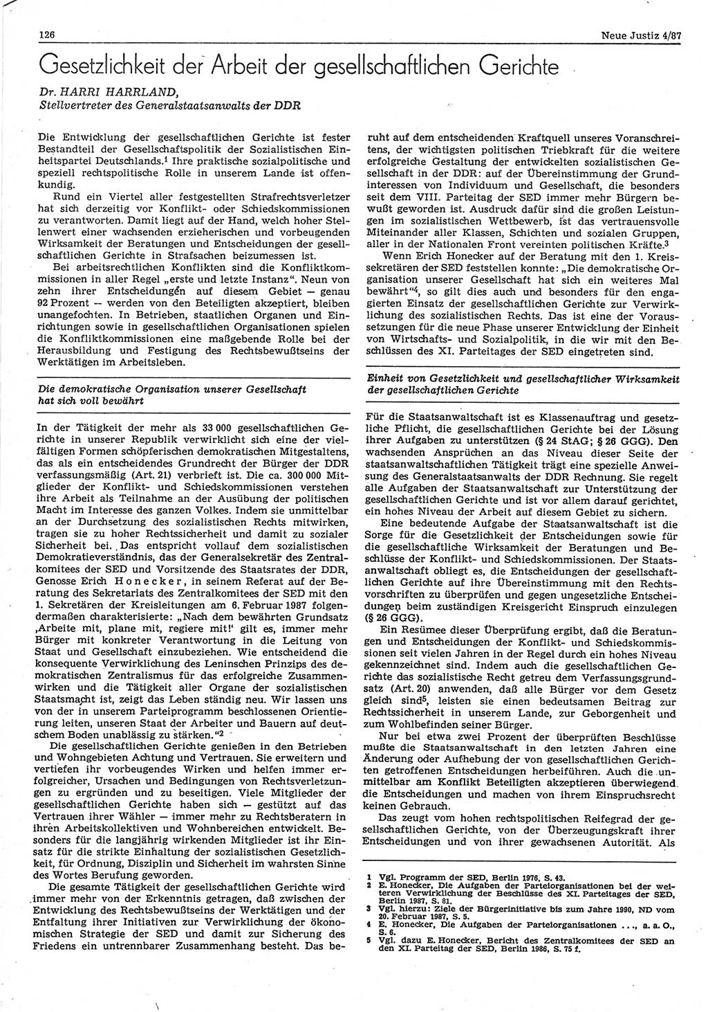 Neue Justiz (NJ), Zeitschrift für sozialistisches Recht und Gesetzlichkeit [Deutsche Demokratische Republik (DDR)], 41. Jahrgang 1987, Seite 126 (NJ DDR 1987, S. 126)