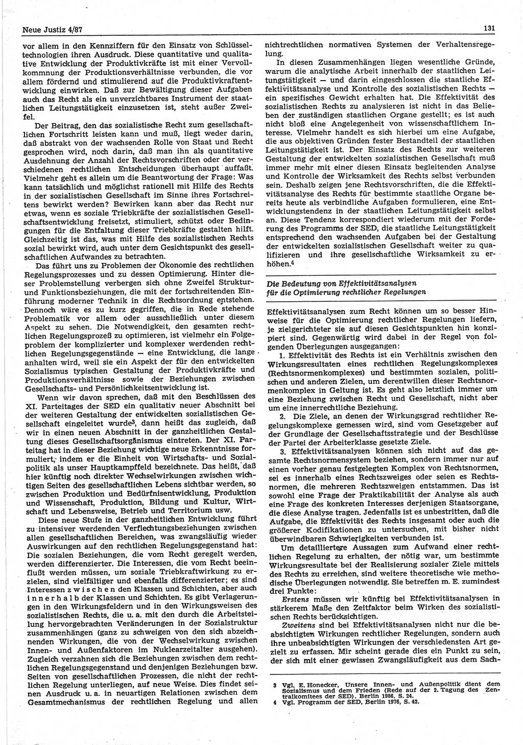 Neue Justiz (NJ), Zeitschrift für sozialistisches Recht und Gesetzlichkeit [Deutsche Demokratische Republik (DDR)], 41. Jahrgang 1987, Seite 131 (NJ DDR 1987, S. 131)