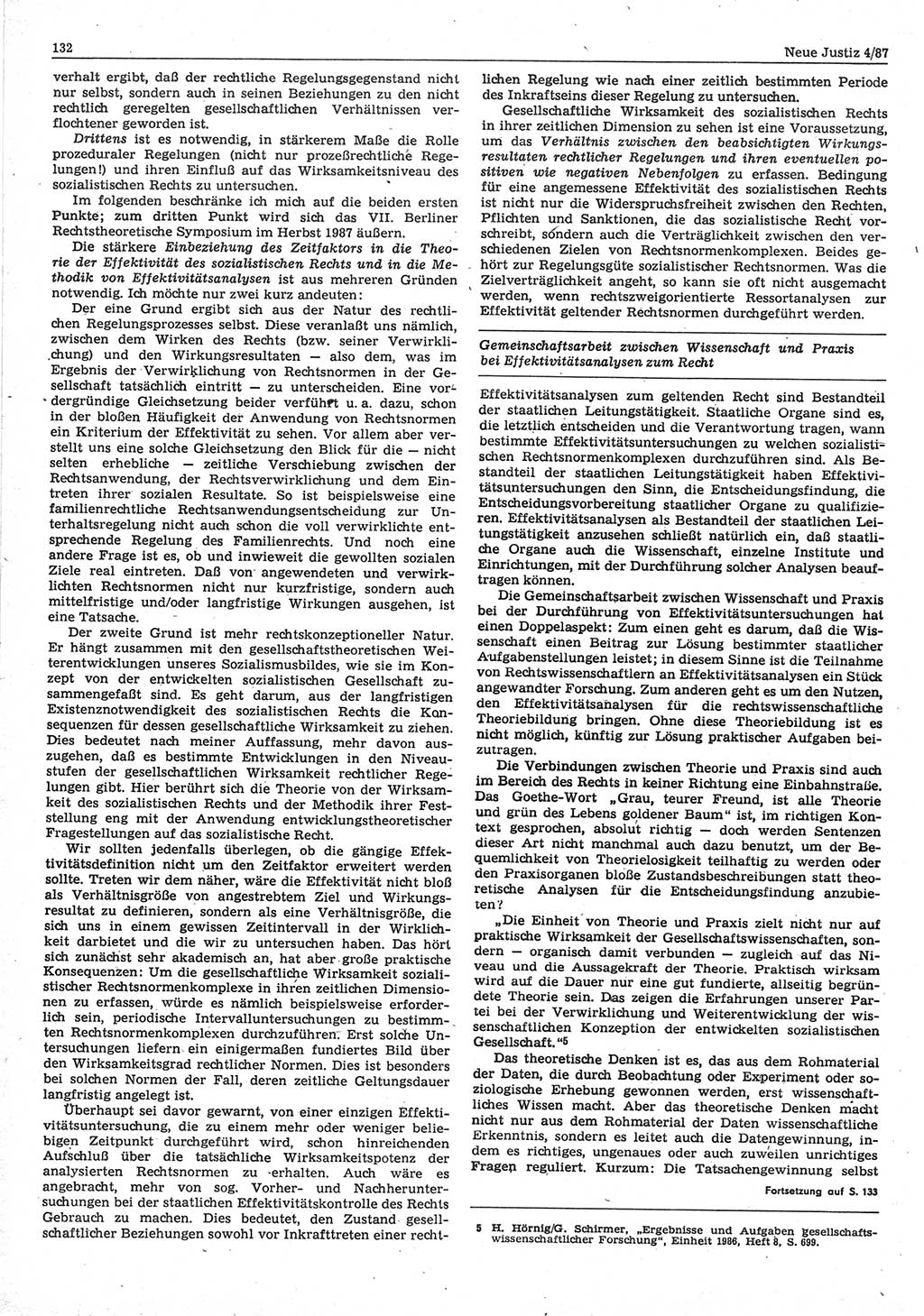 Neue Justiz (NJ), Zeitschrift für sozialistisches Recht und Gesetzlichkeit [Deutsche Demokratische Republik (DDR)], 41. Jahrgang 1987, Seite 132 (NJ DDR 1987, S. 132)