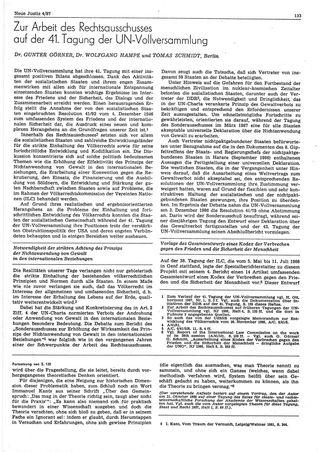 Neue Justiz (NJ), Zeitschrift für sozialistisches Recht und Gesetzlichkeit [Deutsche Demokratische Republik (DDR)], 41. Jahrgang 1987, Seite 133 (NJ DDR 1987, S. 133)