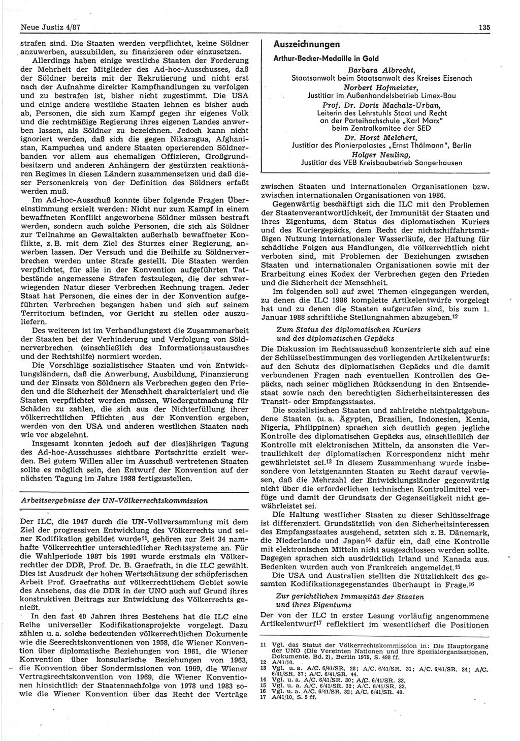 Neue Justiz (NJ), Zeitschrift für sozialistisches Recht und Gesetzlichkeit [Deutsche Demokratische Republik (DDR)], 41. Jahrgang 1987, Seite 135 (NJ DDR 1987, S. 135)