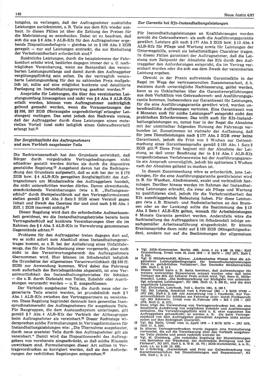 Neue Justiz (NJ), Zeitschrift für sozialistisches Recht und Gesetzlichkeit [Deutsche Demokratische Republik (DDR)], 41. Jahrgang 1987, Seite 140 (NJ DDR 1987, S. 140)