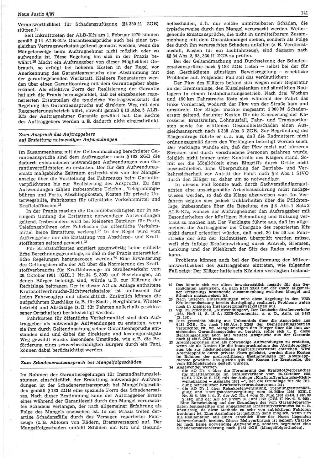 Neue Justiz (NJ), Zeitschrift für sozialistisches Recht und Gesetzlichkeit [Deutsche Demokratische Republik (DDR)], 41. Jahrgang 1987, Seite 141 (NJ DDR 1987, S. 141)