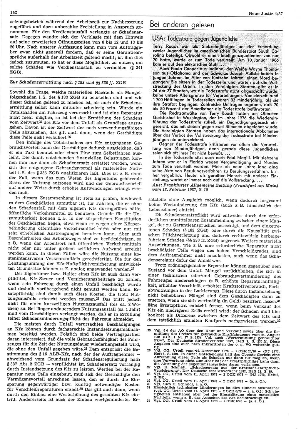 Neue Justiz (NJ), Zeitschrift für sozialistisches Recht und Gesetzlichkeit [Deutsche Demokratische Republik (DDR)], 41. Jahrgang 1987, Seite 142 (NJ DDR 1987, S. 142)