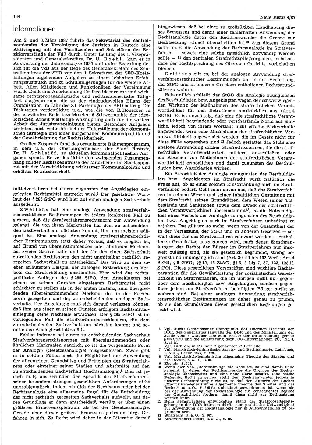 Neue Justiz (NJ), Zeitschrift für sozialistisches Recht und Gesetzlichkeit [Deutsche Demokratische Republik (DDR)], 41. Jahrgang 1987, Seite 144 (NJ DDR 1987, S. 144)
