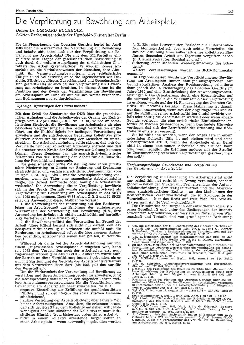 Neue Justiz (NJ), Zeitschrift für sozialistisches Recht und Gesetzlichkeit [Deutsche Demokratische Republik (DDR)], 41. Jahrgang 1987, Seite 145 (NJ DDR 1987, S. 145)