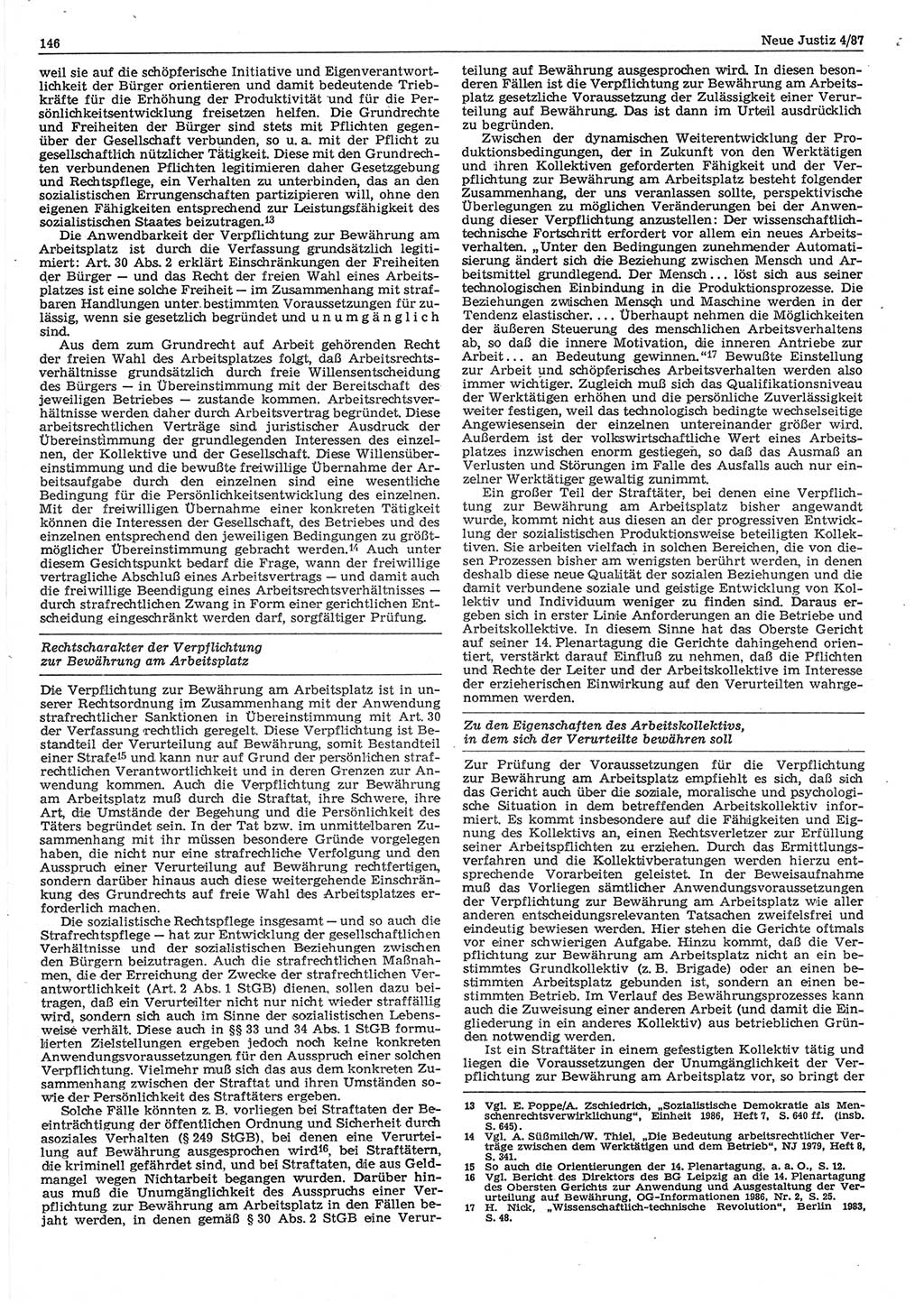 Neue Justiz (NJ), Zeitschrift für sozialistisches Recht und Gesetzlichkeit [Deutsche Demokratische Republik (DDR)], 41. Jahrgang 1987, Seite 146 (NJ DDR 1987, S. 146)