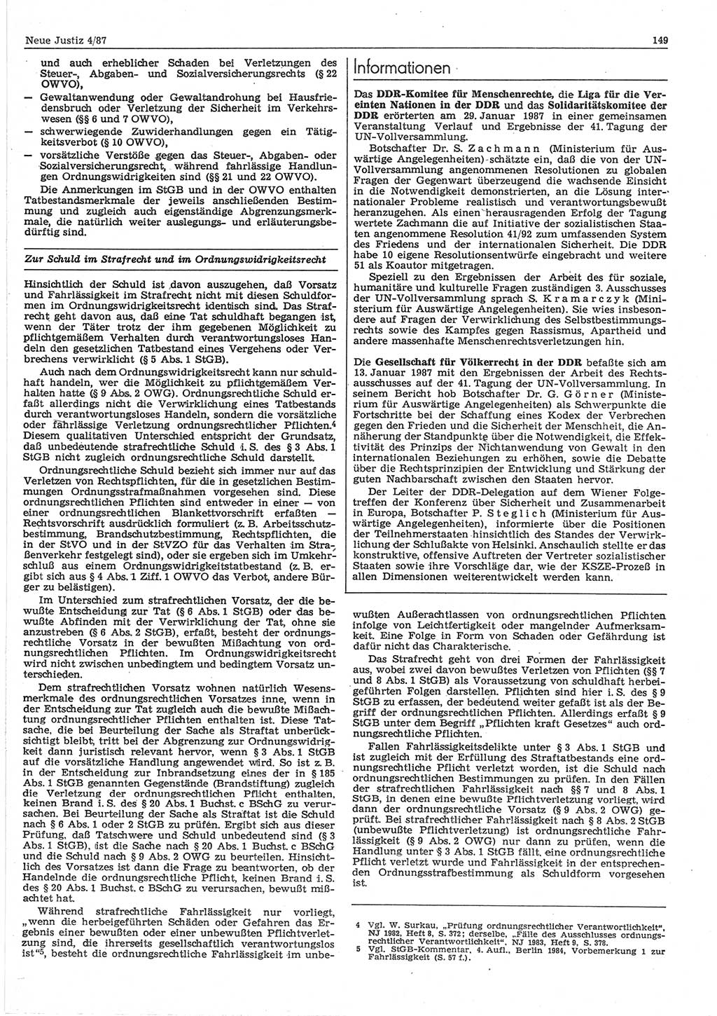 Neue Justiz (NJ), Zeitschrift für sozialistisches Recht und Gesetzlichkeit [Deutsche Demokratische Republik (DDR)], 41. Jahrgang 1987, Seite 149 (NJ DDR 1987, S. 149)