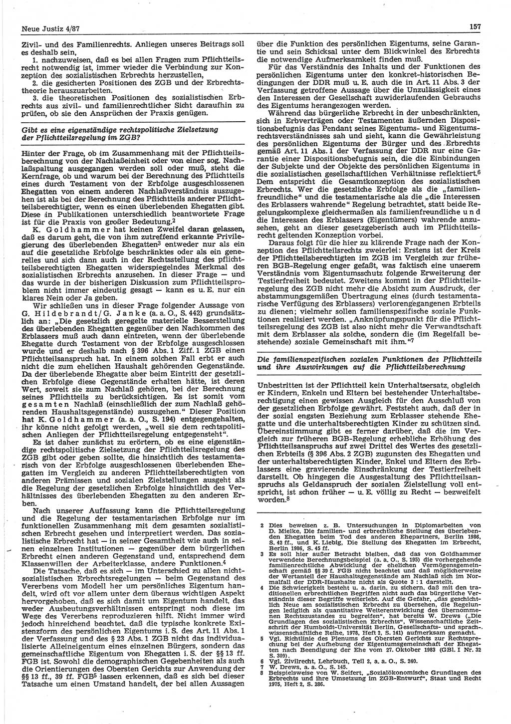 Neue Justiz (NJ), Zeitschrift für sozialistisches Recht und Gesetzlichkeit [Deutsche Demokratische Republik (DDR)], 41. Jahrgang 1987, Seite 157 (NJ DDR 1987, S. 157)