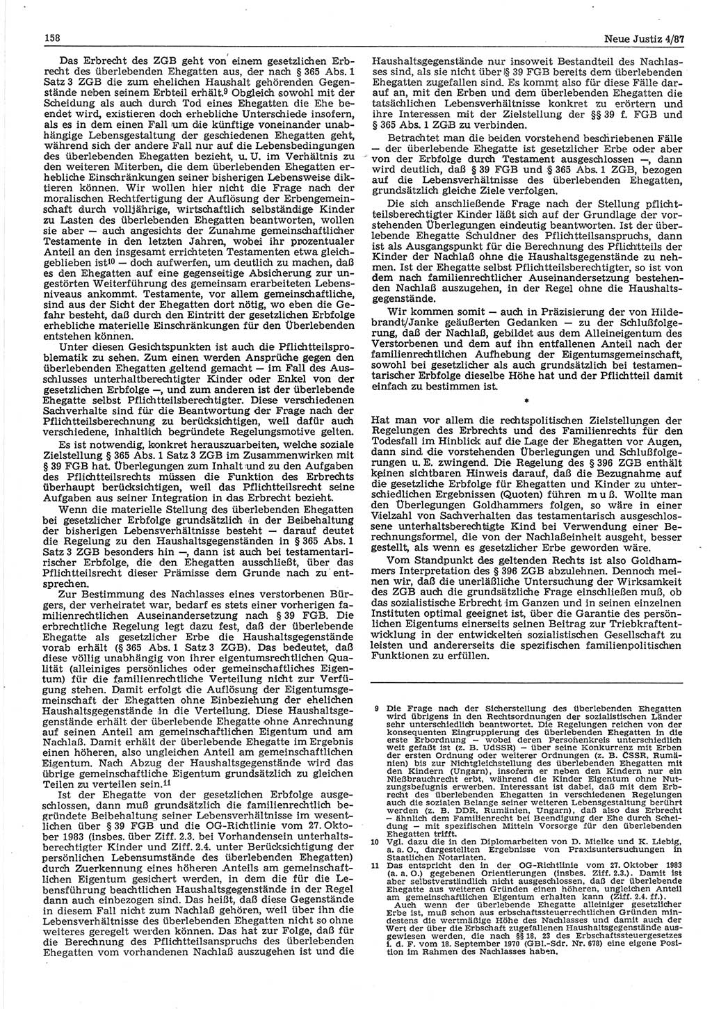Neue Justiz (NJ), Zeitschrift für sozialistisches Recht und Gesetzlichkeit [Deutsche Demokratische Republik (DDR)], 41. Jahrgang 1987, Seite 158 (NJ DDR 1987, S. 158)