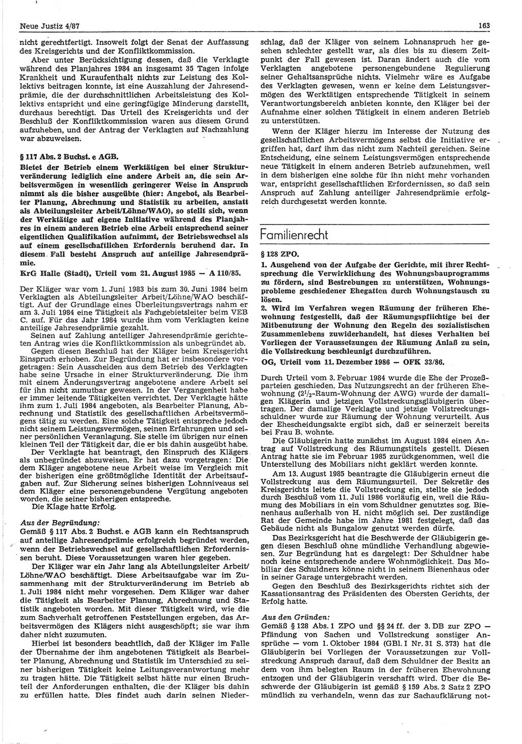 Neue Justiz (NJ), Zeitschrift für sozialistisches Recht und Gesetzlichkeit [Deutsche Demokratische Republik (DDR)], 41. Jahrgang 1987, Seite 163 (NJ DDR 1987, S. 163)