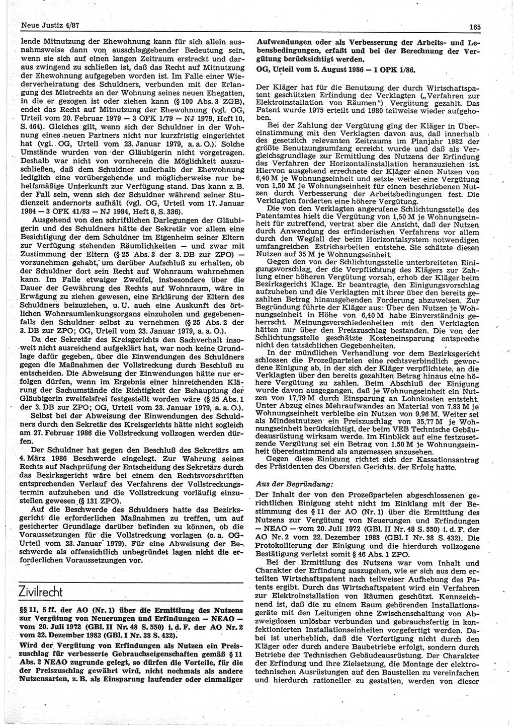 Neue Justiz (NJ), Zeitschrift für sozialistisches Recht und Gesetzlichkeit [Deutsche Demokratische Republik (DDR)], 41. Jahrgang 1987, Seite 165 (NJ DDR 1987, S. 165)