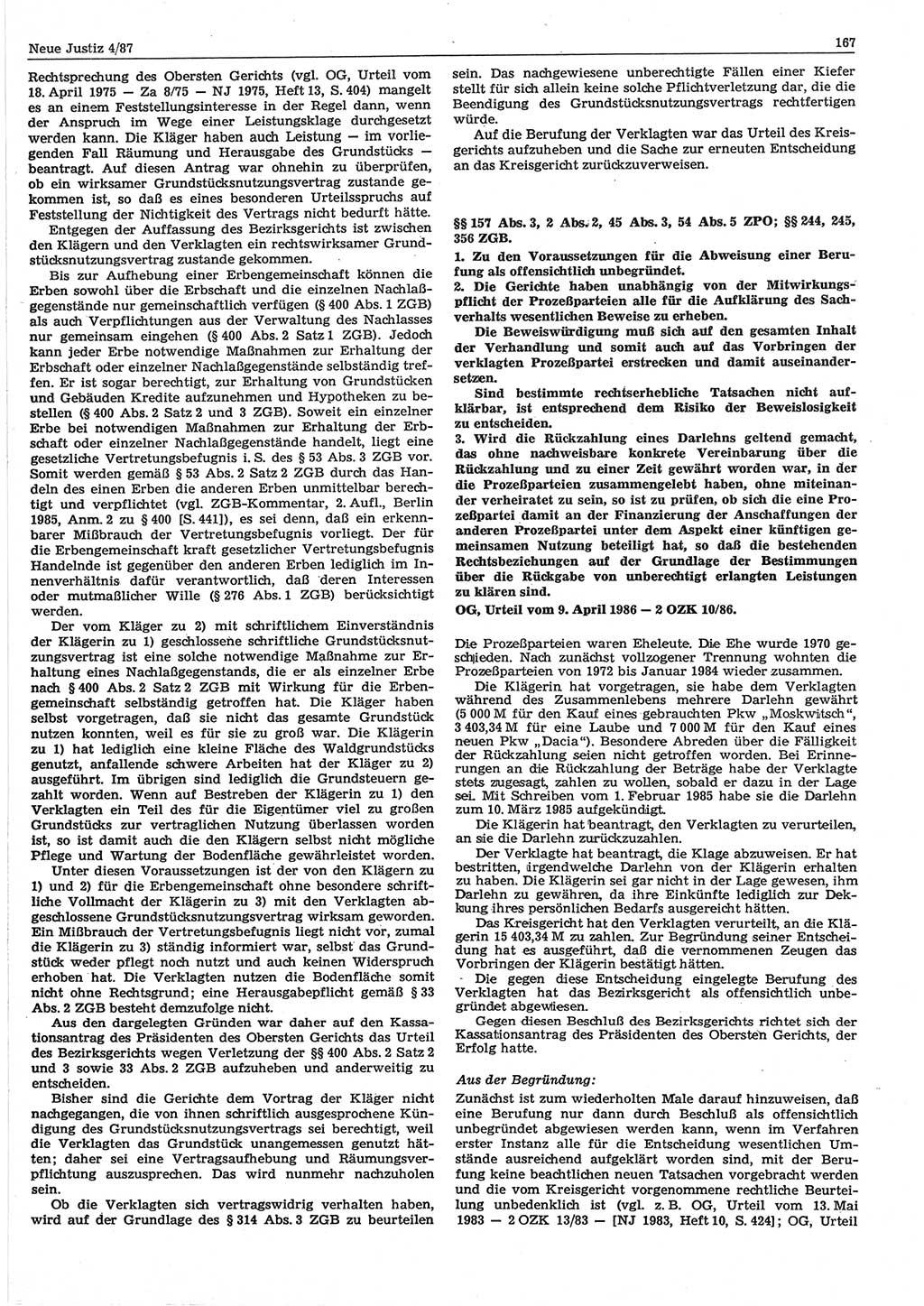 Neue Justiz (NJ), Zeitschrift für sozialistisches Recht und Gesetzlichkeit [Deutsche Demokratische Republik (DDR)], 41. Jahrgang 1987, Seite 167 (NJ DDR 1987, S. 167)