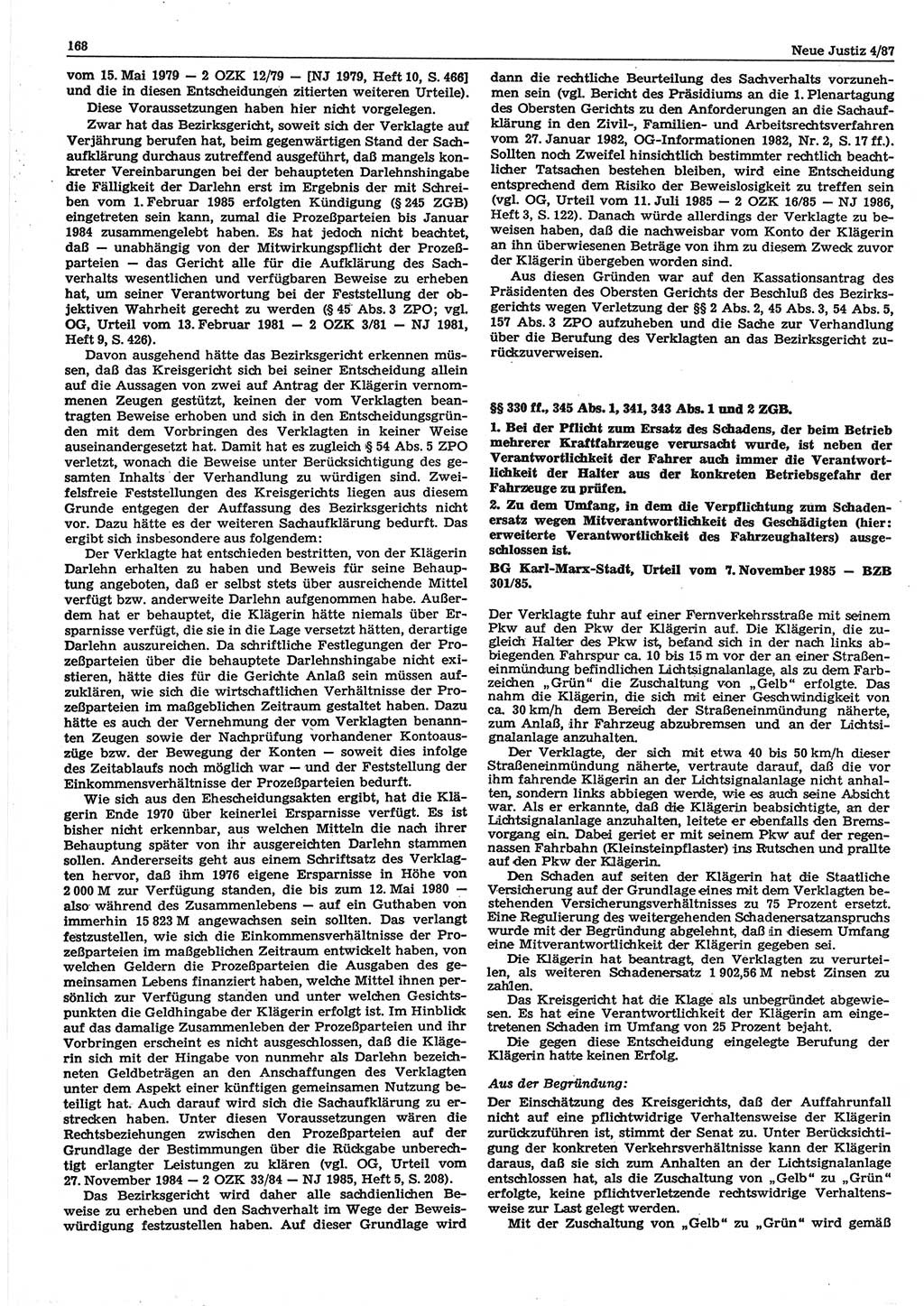 Neue Justiz (NJ), Zeitschrift für sozialistisches Recht und Gesetzlichkeit [Deutsche Demokratische Republik (DDR)], 41. Jahrgang 1987, Seite 168 (NJ DDR 1987, S. 168)
