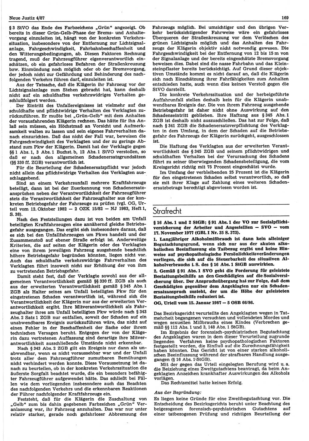 Neue Justiz (NJ), Zeitschrift für sozialistisches Recht und Gesetzlichkeit [Deutsche Demokratische Republik (DDR)], 41. Jahrgang 1987, Seite 169 (NJ DDR 1987, S. 169)