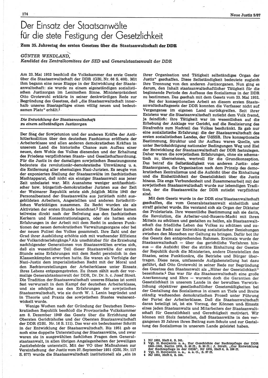 Neue Justiz (NJ), Zeitschrift für sozialistisches Recht und Gesetzlichkeit [Deutsche Demokratische Republik (DDR)], 41. Jahrgang 1987, Seite 174 (NJ DDR 1987, S. 174)