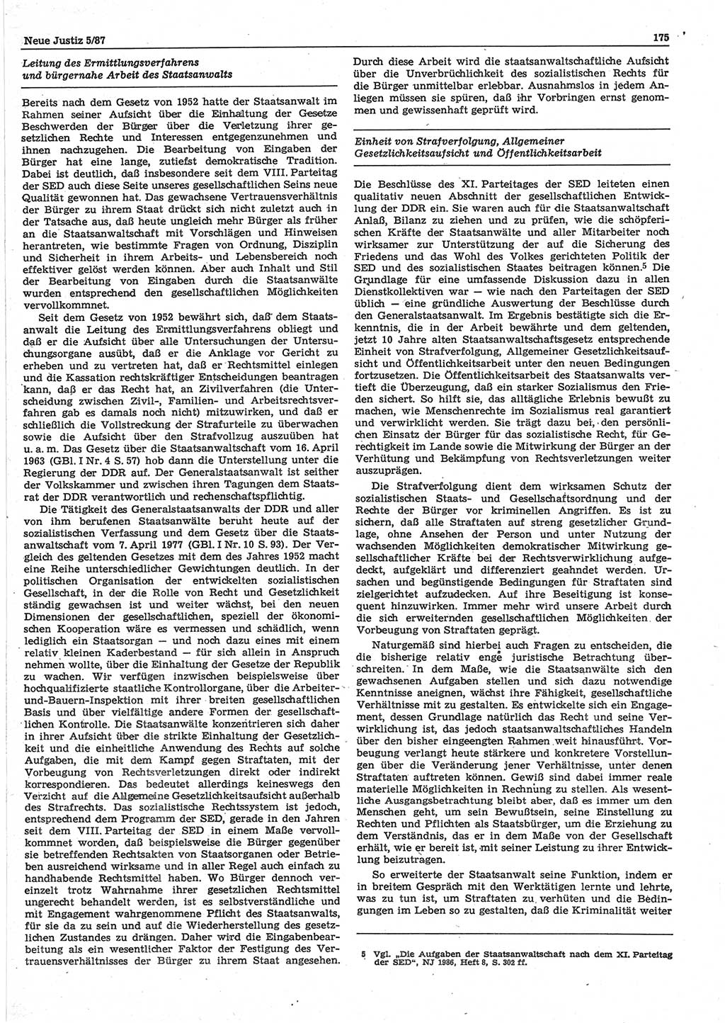Neue Justiz (NJ), Zeitschrift für sozialistisches Recht und Gesetzlichkeit [Deutsche Demokratische Republik (DDR)], 41. Jahrgang 1987, Seite 175 (NJ DDR 1987, S. 175)