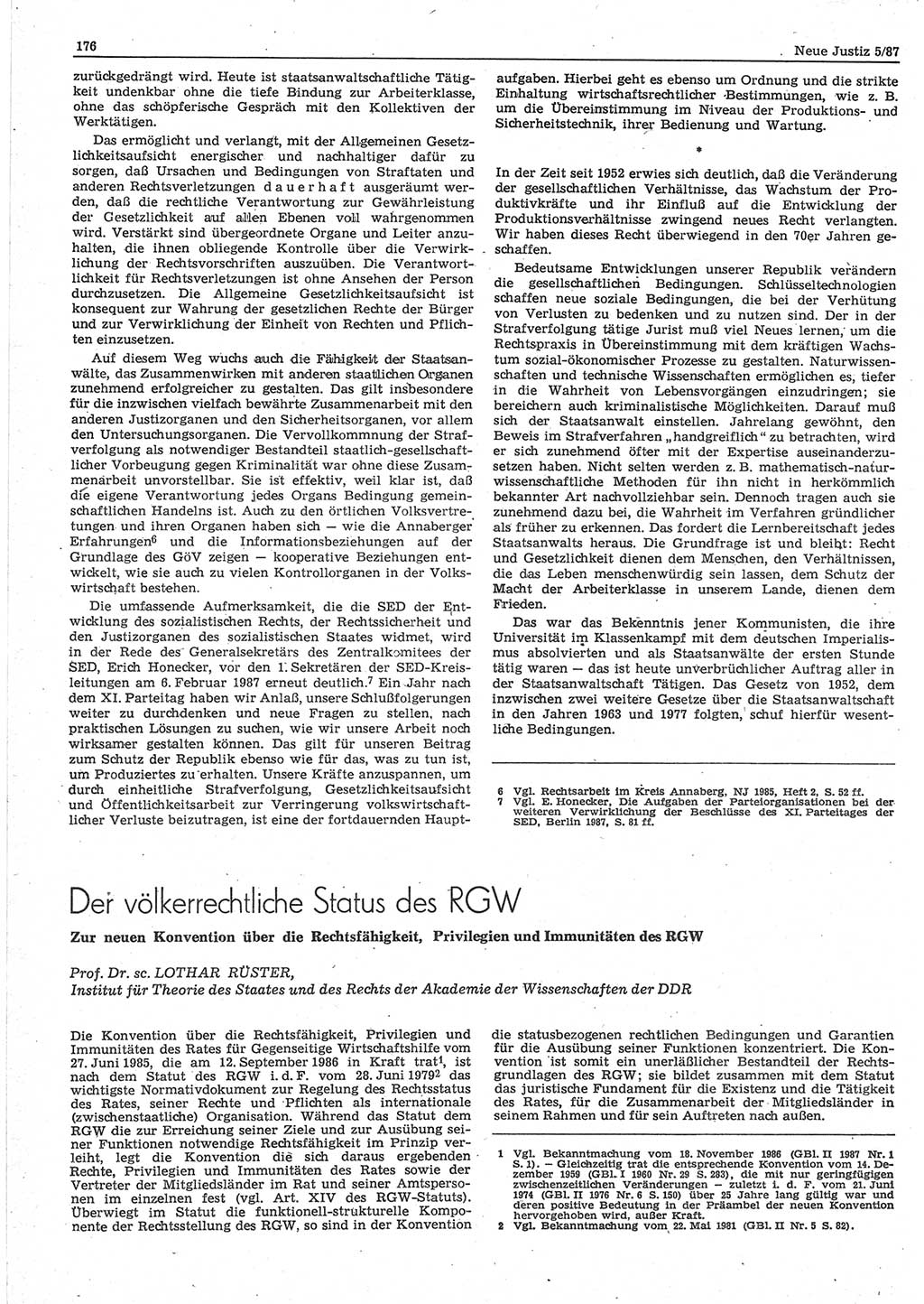 Neue Justiz (NJ), Zeitschrift für sozialistisches Recht und Gesetzlichkeit [Deutsche Demokratische Republik (DDR)], 41. Jahrgang 1987, Seite 176 (NJ DDR 1987, S. 176)