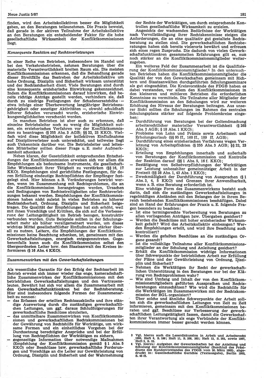 Neue Justiz (NJ), Zeitschrift für sozialistisches Recht und Gesetzlichkeit [Deutsche Demokratische Republik (DDR)], 41. Jahrgang 1987, Seite 181 (NJ DDR 1987, S. 181)
