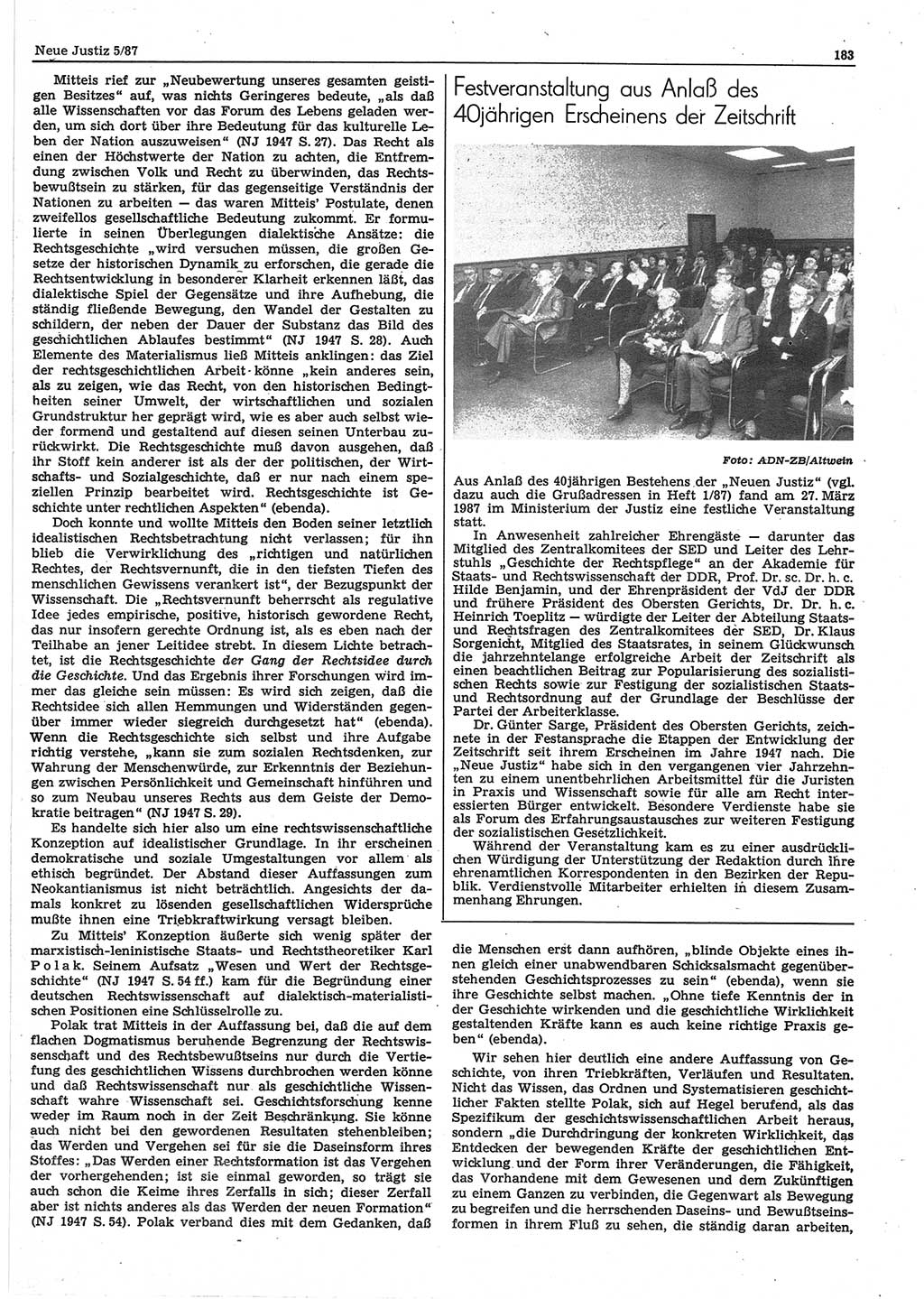Neue Justiz (NJ), Zeitschrift für sozialistisches Recht und Gesetzlichkeit [Deutsche Demokratische Republik (DDR)], 41. Jahrgang 1987, Seite 183 (NJ DDR 1987, S. 183)