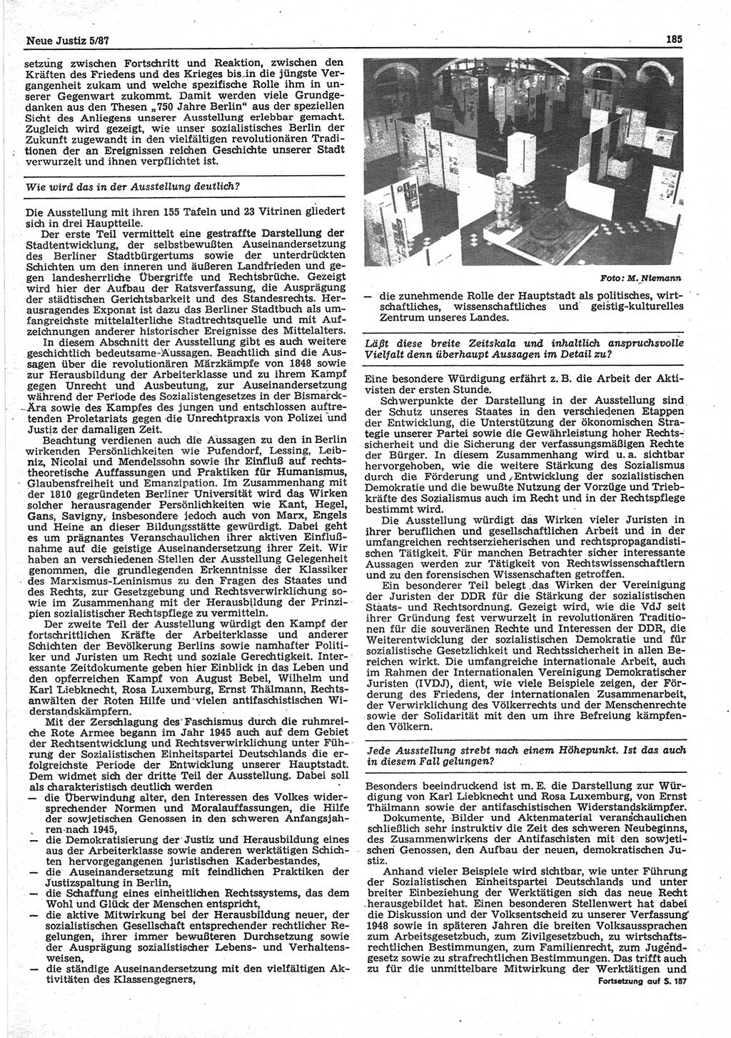 Neue Justiz (NJ), Zeitschrift für sozialistisches Recht und Gesetzlichkeit [Deutsche Demokratische Republik (DDR)], 41. Jahrgang 1987, Seite 185 (NJ DDR 1987, S. 185)