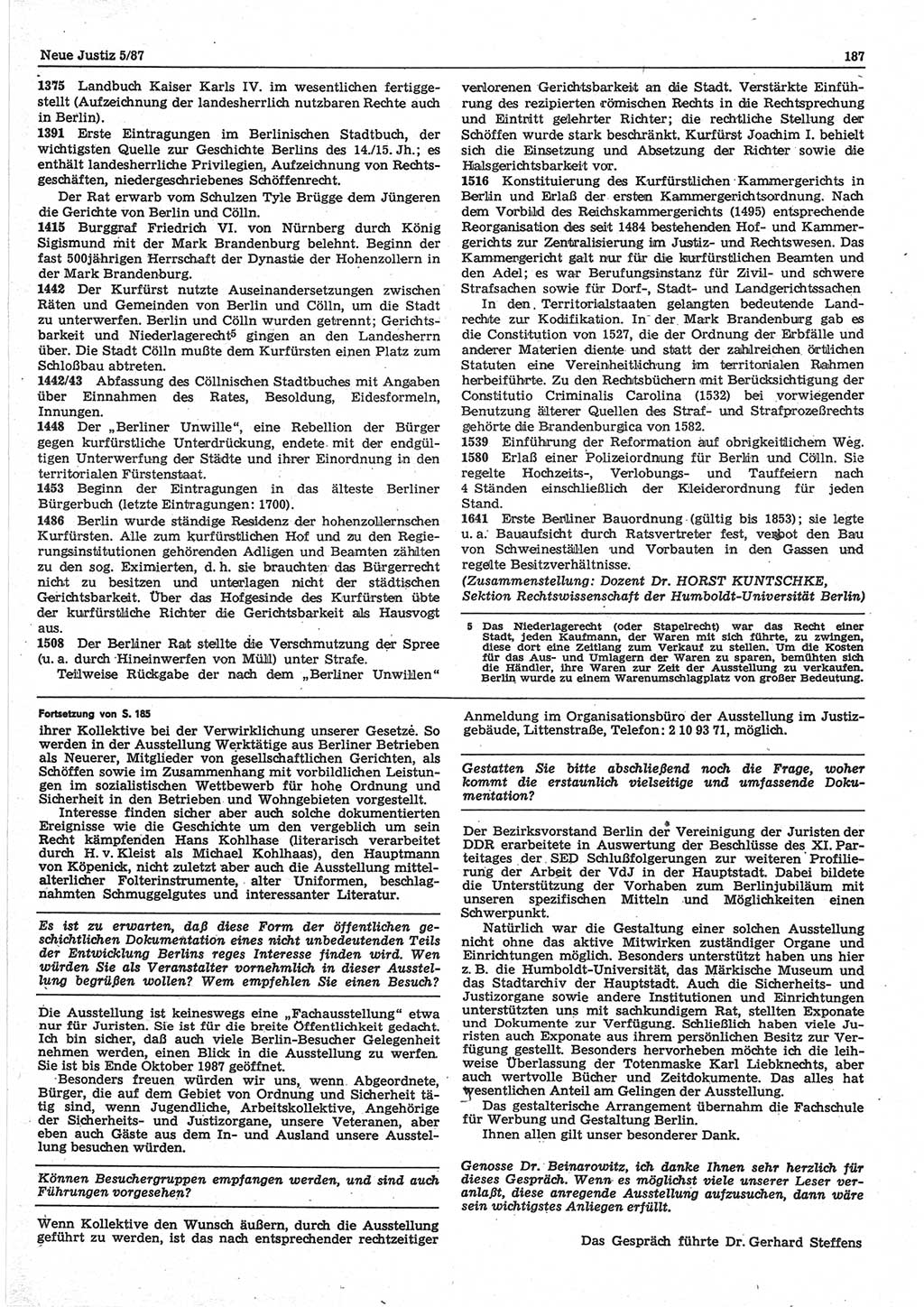Neue Justiz (NJ), Zeitschrift für sozialistisches Recht und Gesetzlichkeit [Deutsche Demokratische Republik (DDR)], 41. Jahrgang 1987, Seite 187 (NJ DDR 1987, S. 187)
