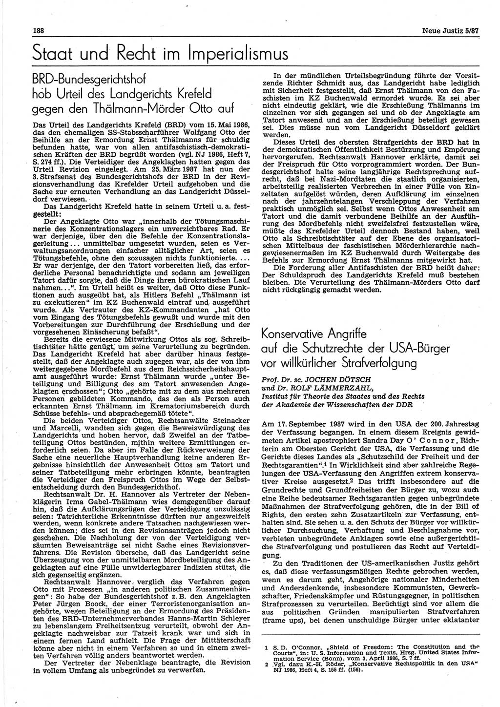 Neue Justiz (NJ), Zeitschrift für sozialistisches Recht und Gesetzlichkeit [Deutsche Demokratische Republik (DDR)], 41. Jahrgang 1987, Seite 188 (NJ DDR 1987, S. 188)