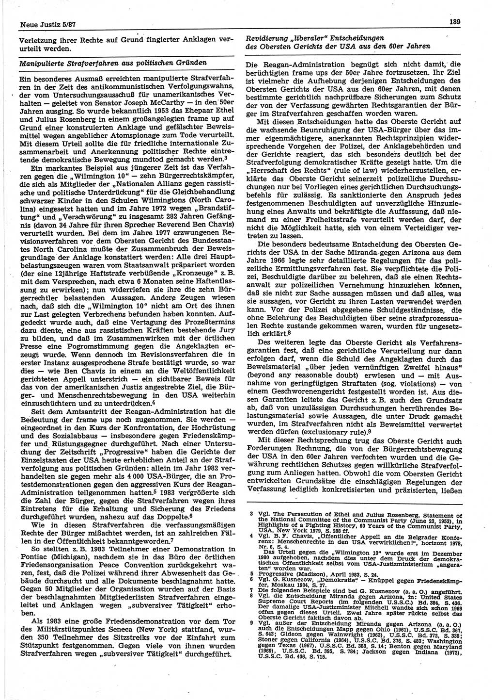 Neue Justiz (NJ), Zeitschrift für sozialistisches Recht und Gesetzlichkeit [Deutsche Demokratische Republik (DDR)], 41. Jahrgang 1987, Seite 189 (NJ DDR 1987, S. 189)