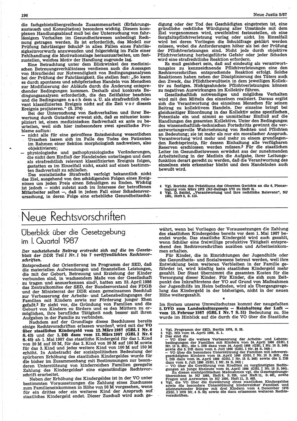 Neue Justiz (NJ), Zeitschrift für sozialistisches Recht und Gesetzlichkeit [Deutsche Demokratische Republik (DDR)], 41. Jahrgang 1987, Seite 196 (NJ DDR 1987, S. 196)