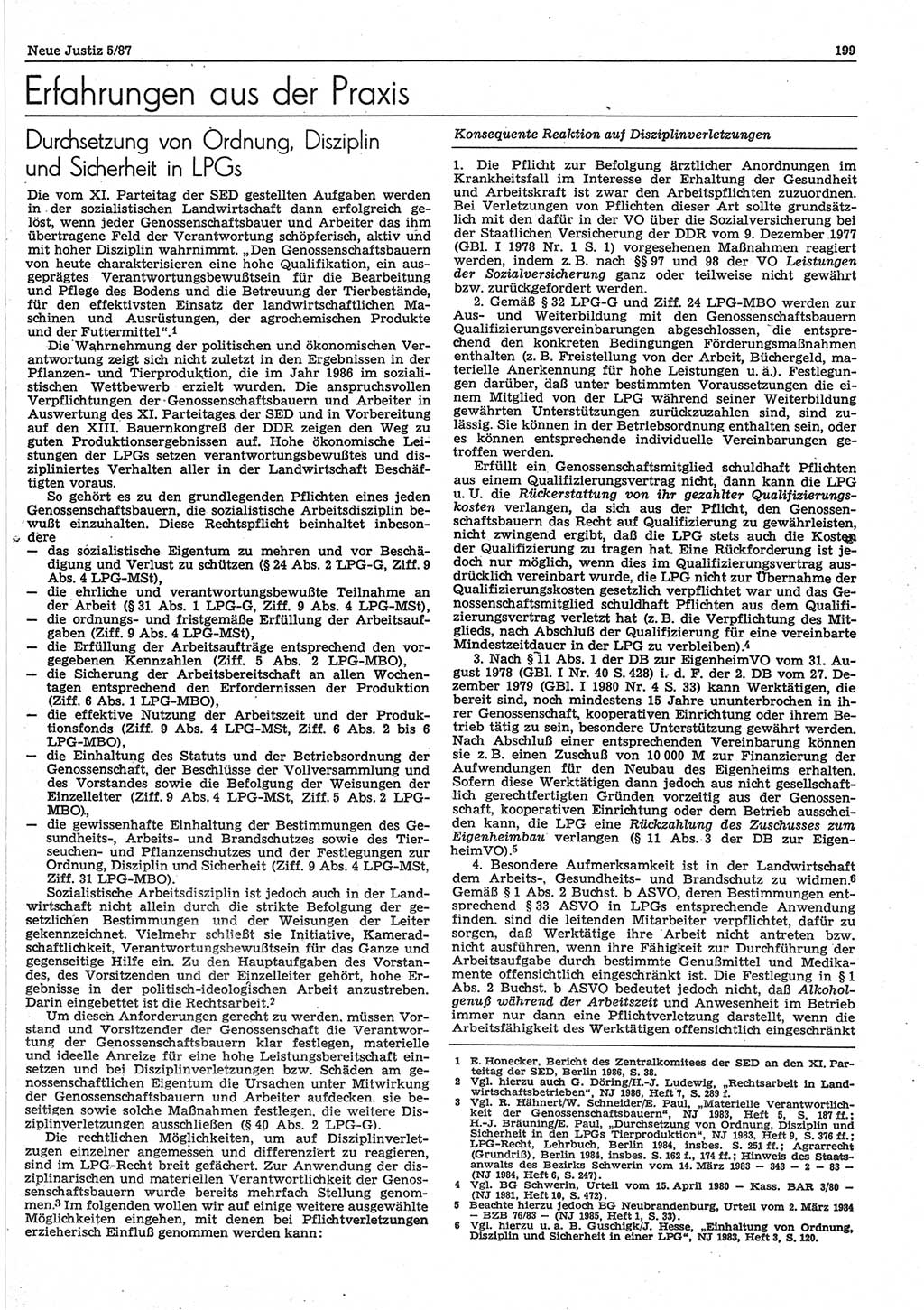 Neue Justiz (NJ), Zeitschrift für sozialistisches Recht und Gesetzlichkeit [Deutsche Demokratische Republik (DDR)], 41. Jahrgang 1987, Seite 199 (NJ DDR 1987, S. 199)